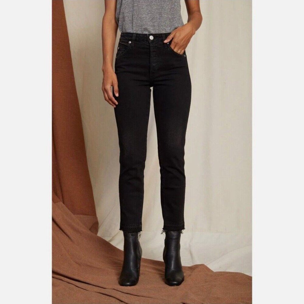 AMO Jeans Babe Black Magic Raw Hem High Rise Button Fly Size 26 Made in The USA